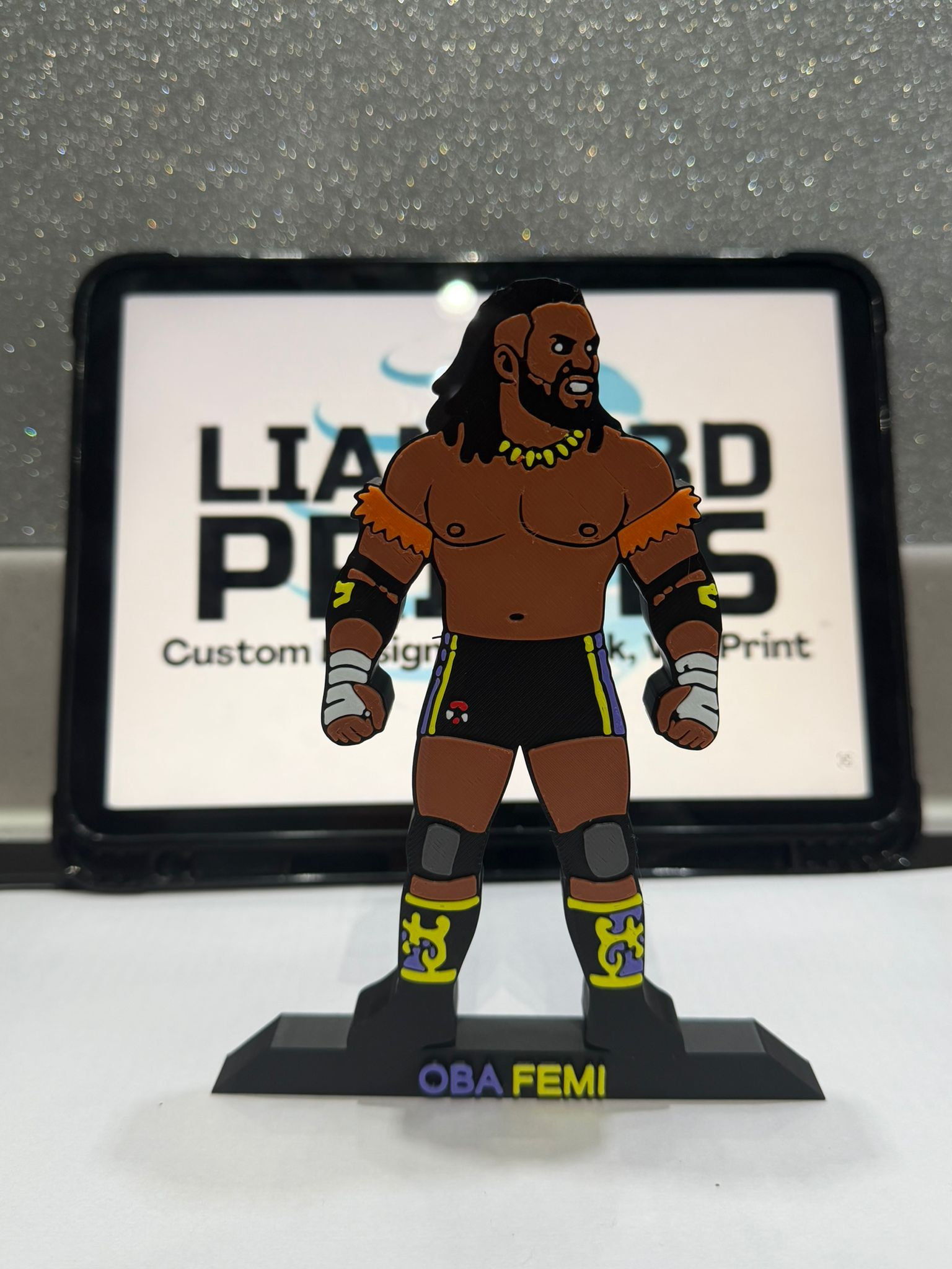 Decorative Oba Femi Wrestler Table Stand Room Sign Display Wrestling WWE
