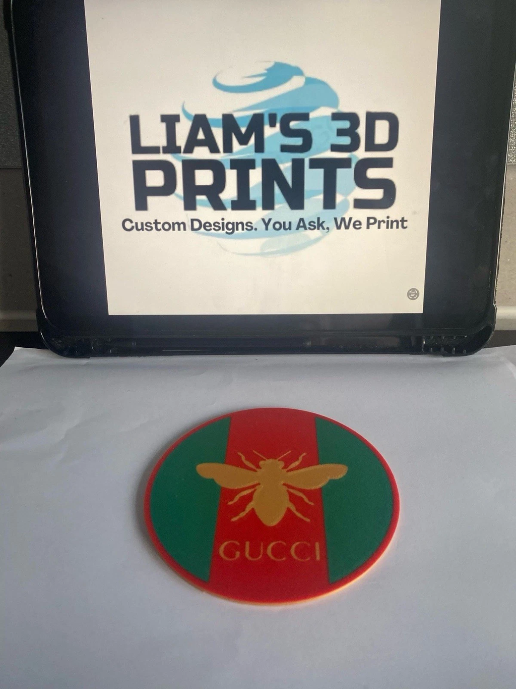 Decorative GG Gucci bee Logo Coaster Room Sign Display 10cm Designer Mancave