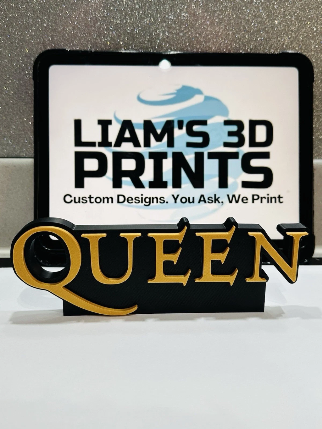 Decorative Queen Band Logo Self Standing 3D Print Music Sign Shelf Desk