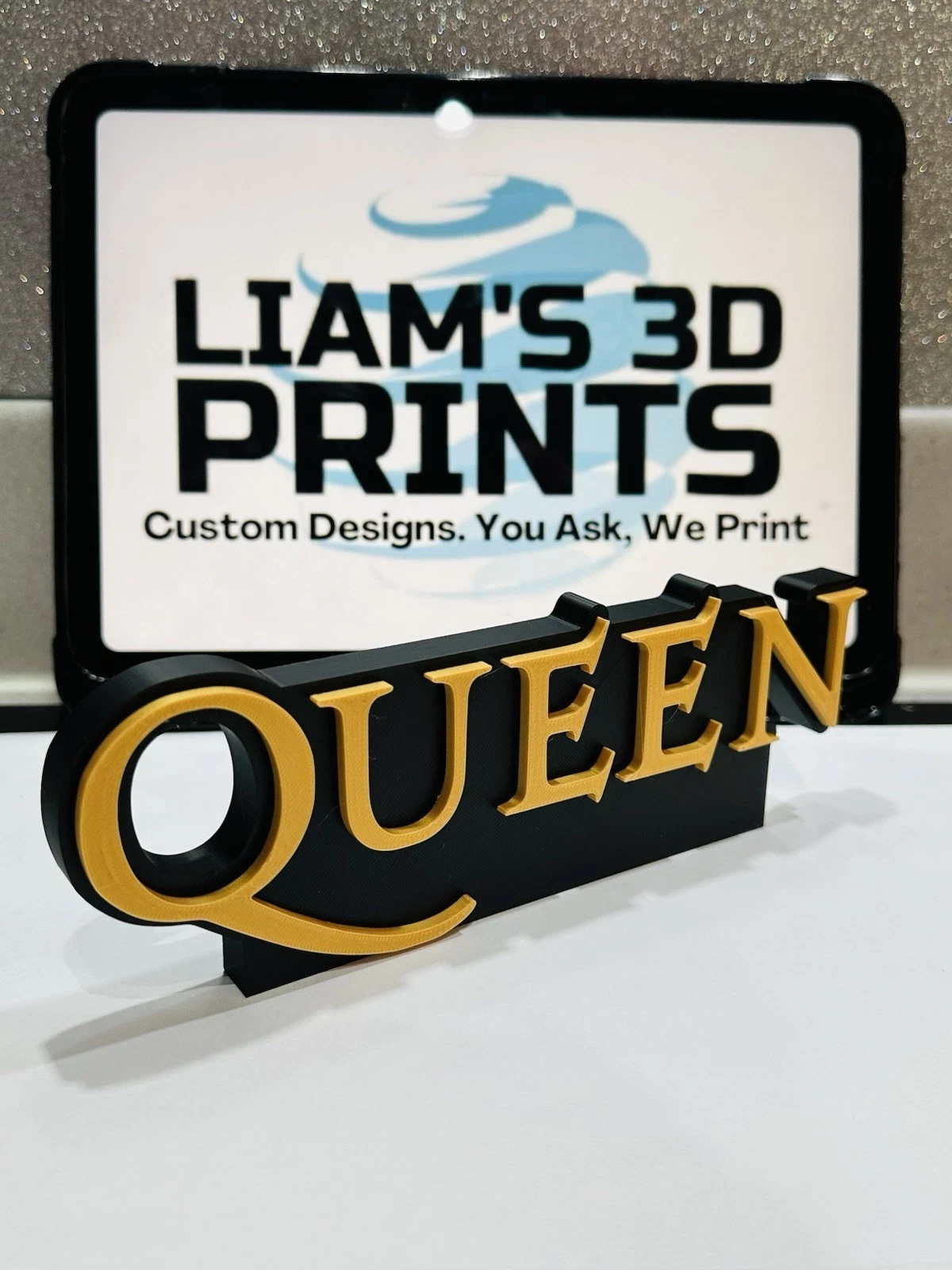 Decorative Queen Band Logo Self Standing 3D Print Music Sign Shelf Desk